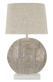 Lampada da Tavolo Resina Eclips Ø38x68 cm in Resina e Ferro e Tessuto Oro e Bianco