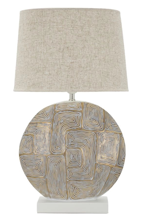 Lampada da Tavolo Resina Eclips Ø38x68 cm in Resina e Ferro e Tessuto Oro e Bianco