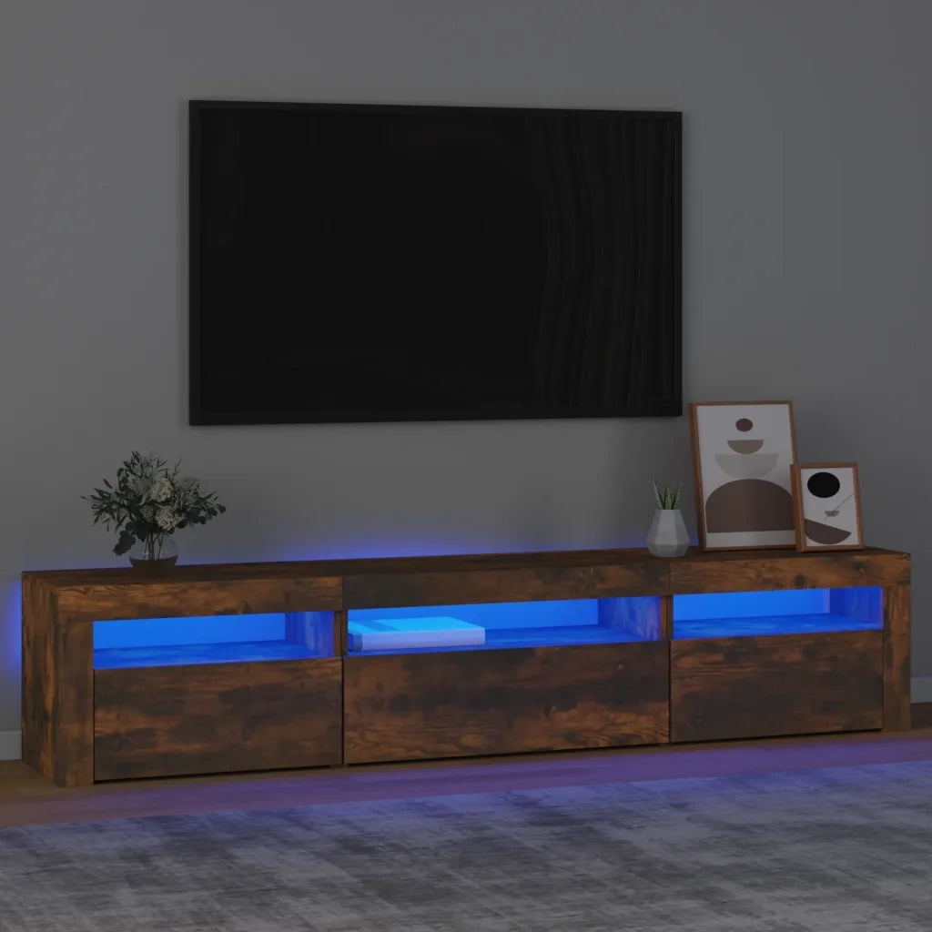 Mobile Porta TV con Luci LED Rovere Fumo 195x35x40 cm 3152743
