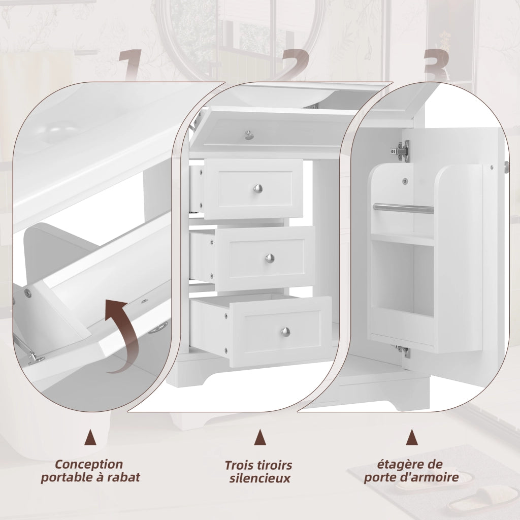 Mobile Bagno con Lavabo in Ceramica ¨C MINIMAL ¨C Bianco, Cassetto, 76x46x87 cm