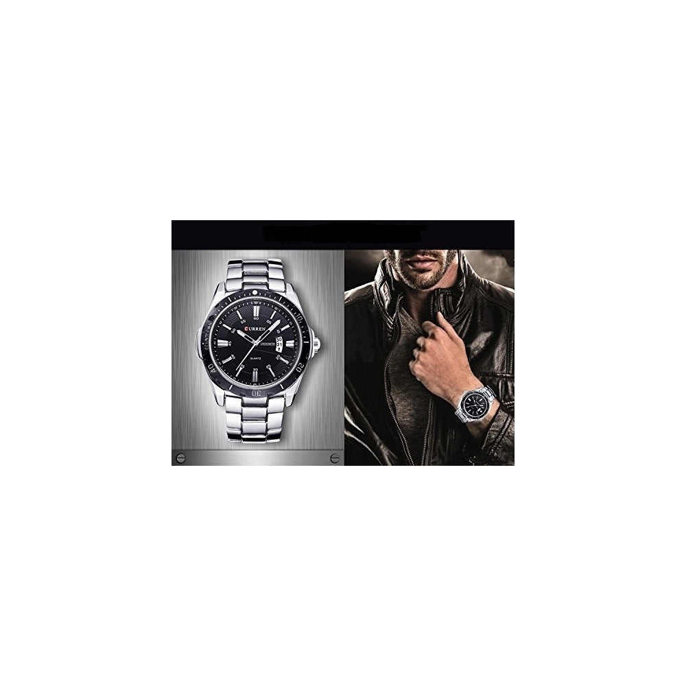 Trade Shop - Orologio Da Polso Uomo Design Business Curren 8110g Analogico Quadrante Nero -