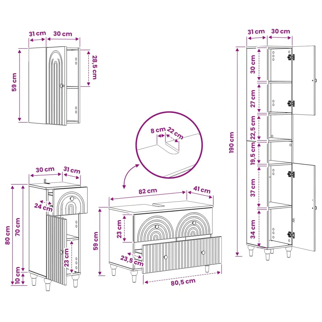 Set di Mobili da Bagno da 4 Pezzi ALKMAAR Grigio Cemento 3417912