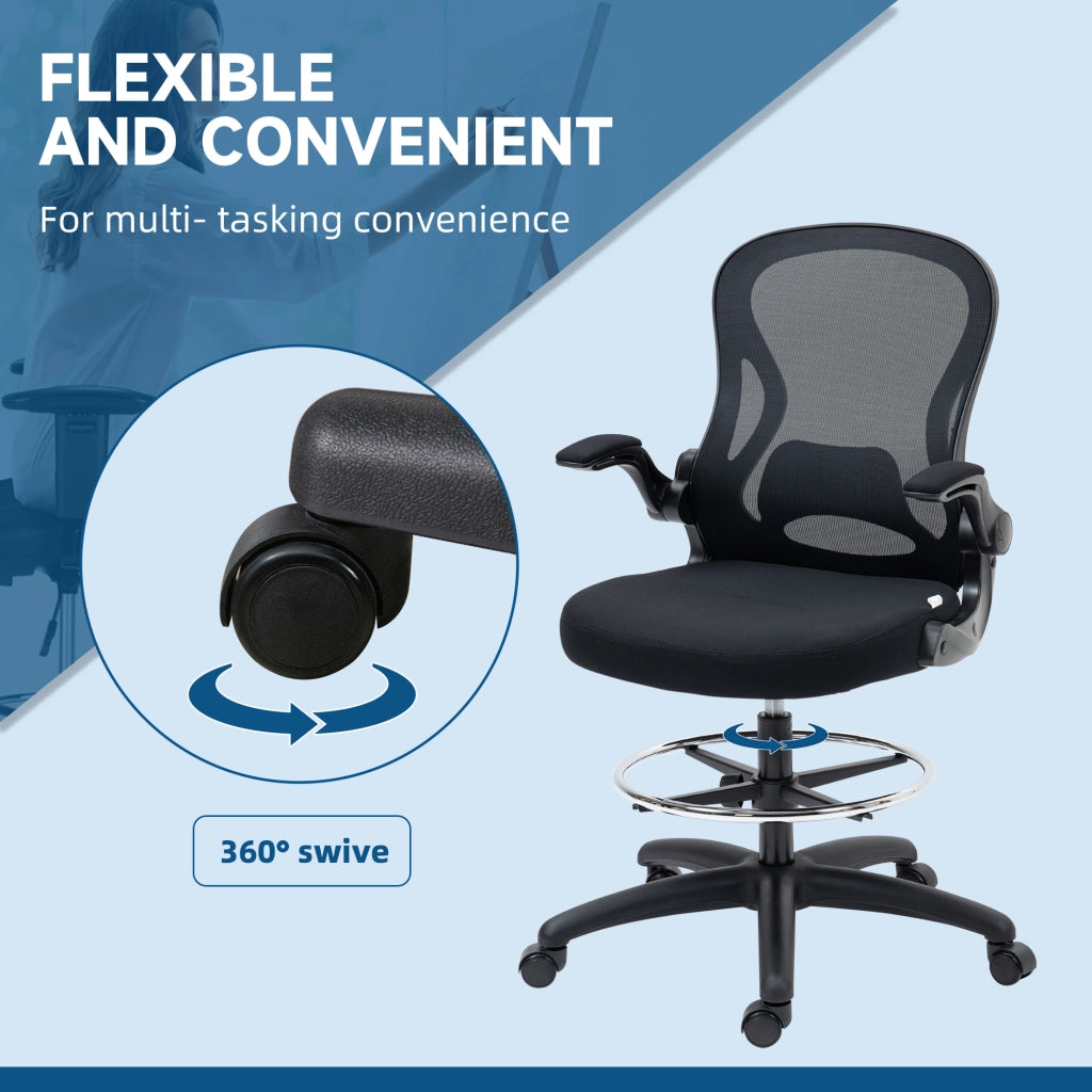 EasyComfort Sedia da Ufficio Ergonomica in Tessuto con Altezza Regolabile Poltrona moderno con Braccioli Ribaltabili, Bianca e Nera