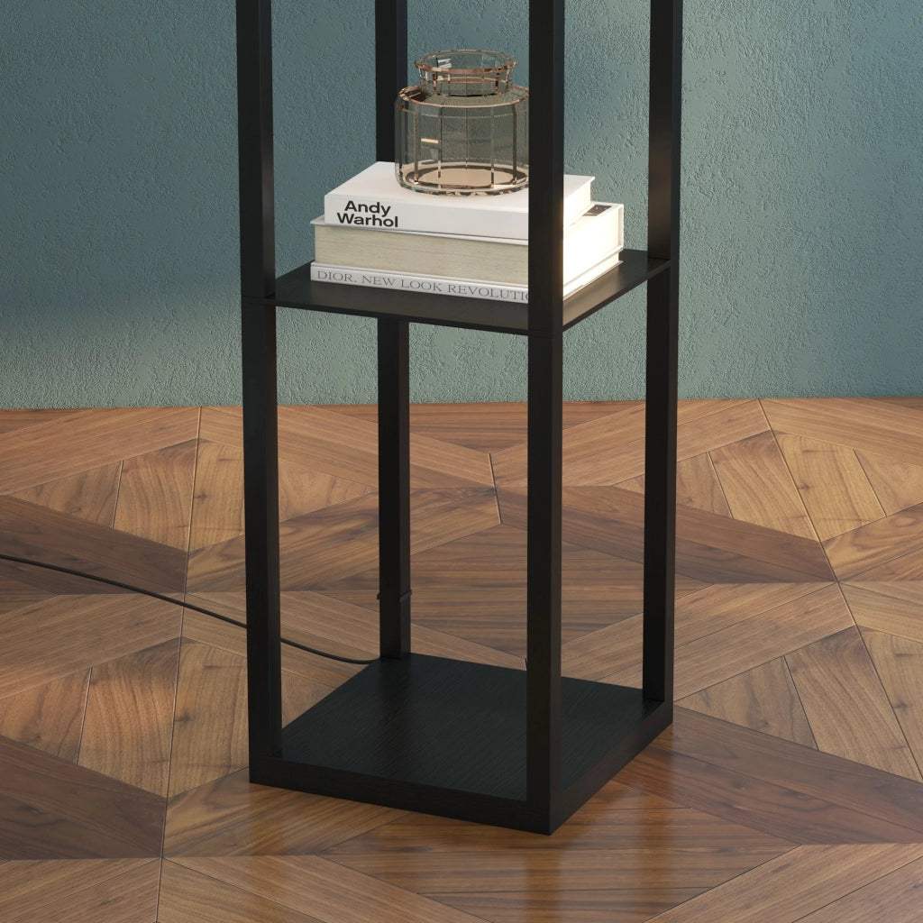 Lampada da terra con mensole E27, 40W, senza lampadina, in MDF nero, 26x26x160 cm