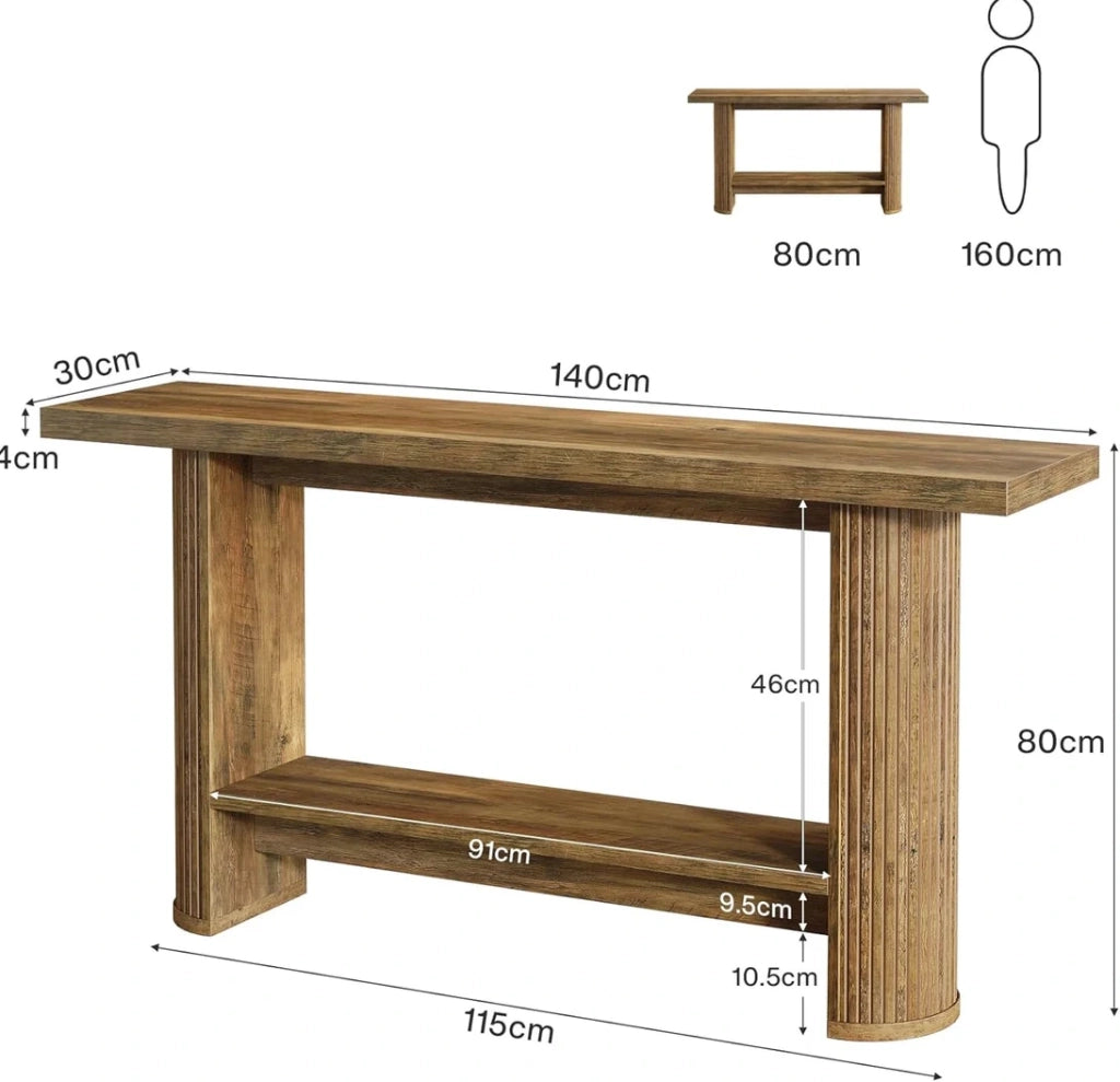 Tavolo consolle elegante e stretto in legno marrone per ingresso e soggiorno