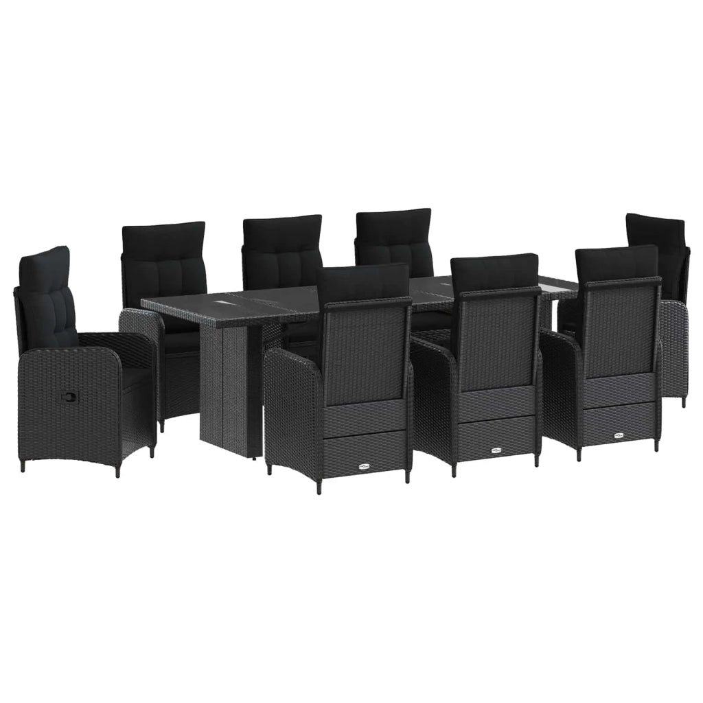 Set da pranzo per esterni 9 pz Nero polyrattan 3422380