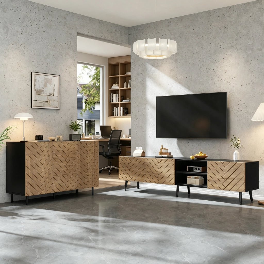 Cassettiera per TV Natural; in truciolato con finitura legno; 180 x cm
