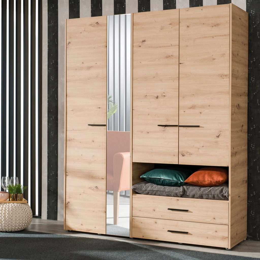 Armadio Camera da Letto Teana, Guardaroba Grande 5 Ripiani, 161x205.5h cm Marrone Rovere Nodi
