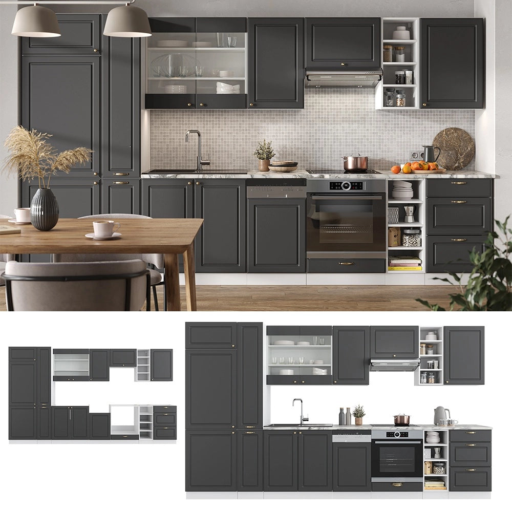 Cucina componibile Fame-Line Antracite-oro/Bianco 355 cm senza piano di lavoro Vicco