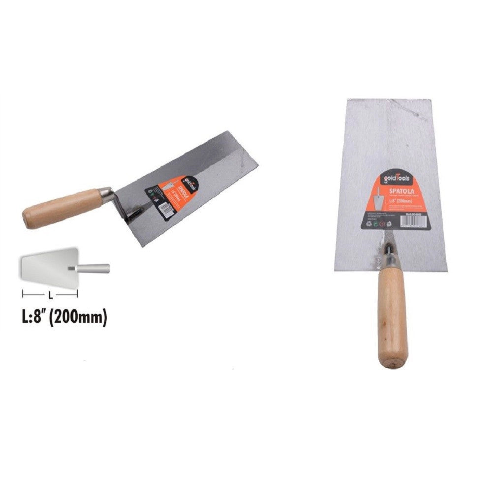 Trade Shop - Spatola Cazzuola In Acciaio 200mm 8" Trapezio Manico In Legno Ferramenta 90486 -