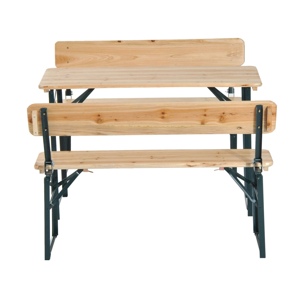 Set Birreria da Esterno Tavolo e 2 Panche con Schienale Pieghevoli in Legno di Abete