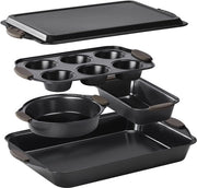 Set di 5 Forme per Dolci – Forma per Torta, Forma per Muffin, Forma per Pane e Piatto per Cucina – Con Maniglie in Gomma – Antiaderente – Resistenti al Forno e al Lava Vasellame