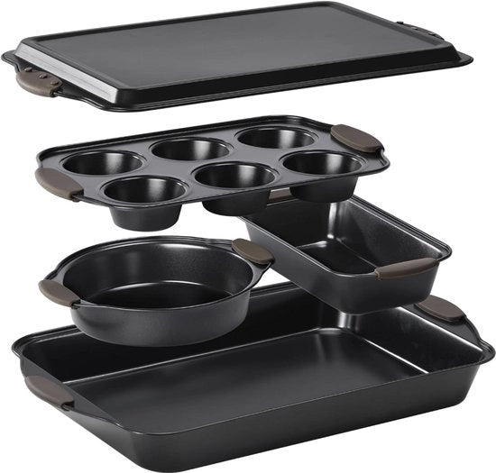 Set di 5 Forme per Dolci – Forma per Torta, Forma per Muffin, Forma per Pane e Piatto per Cucina – Con Maniglie in Gomma – Antiaderente – Resistenti al Forno e al Lava Vasellame