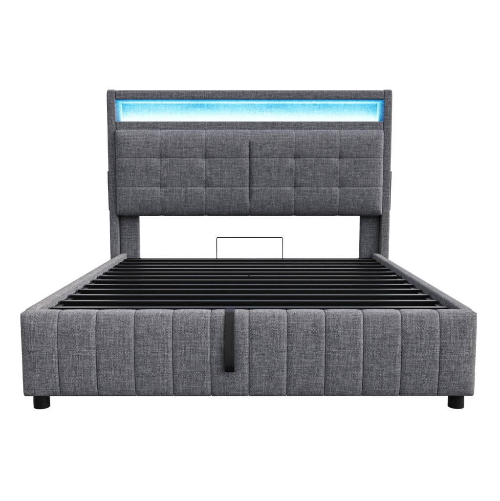 Letto matrimoniale imbottito 160x200 cm con LED e USB grigio