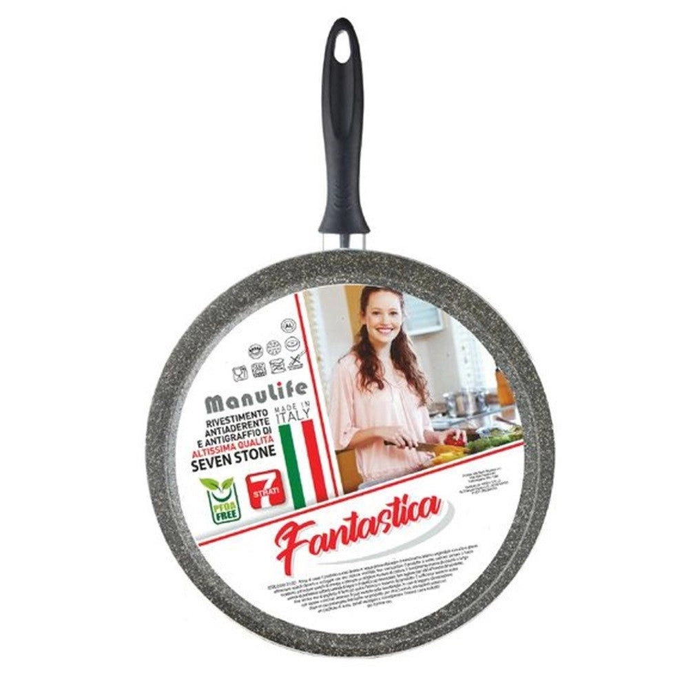 Trade Shop - Bistecchiera Tonda Rigata Padella Cucina Antiaderente Antigraffio 7 Strati 34 Cm 045017m -