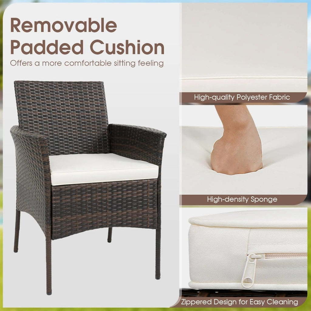 Set di 4 sedie da giardino in rattan, poltrone da esterno con cuscini estraibili, sedie in rattan per giardino, balcone, patio, marrone + beige