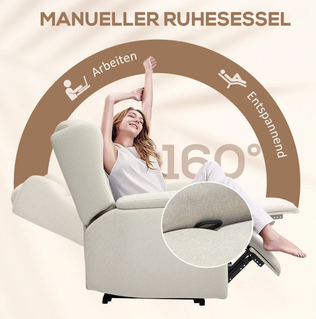 Poltrona relax reclinabile beige con poggiapiedi, 150 kg