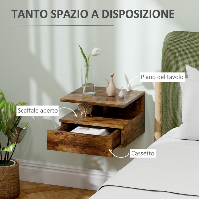 Set 2 Comodini Sospesi per Camera da Letto 35x32x22,5 cm con Cassetto in Legno Marrone