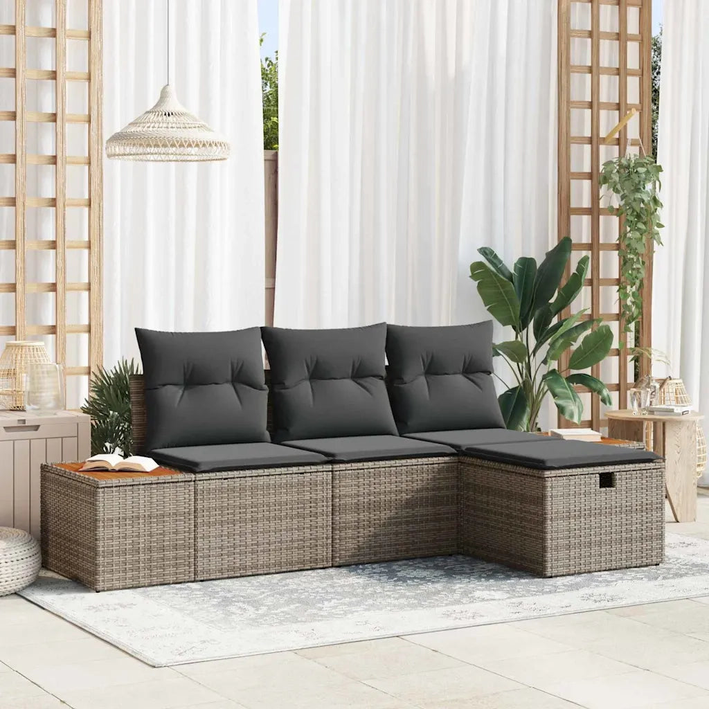 Set Divano da Giardino con cuscino 4 pcs Grigio polyrattan