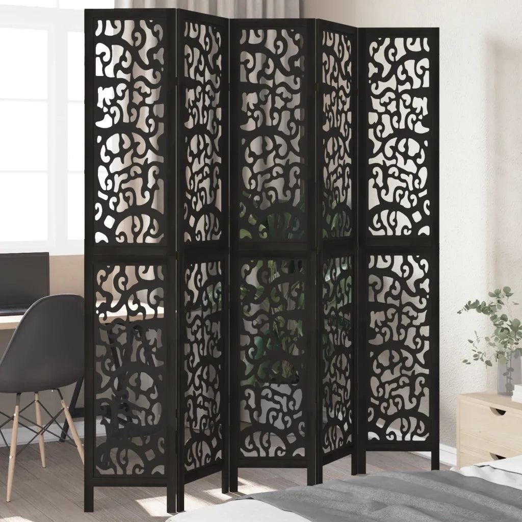 Divisorio Ambienti | Divider per stanze | Paravento 5 Pannelli Nero Legno Massello di Paulownia