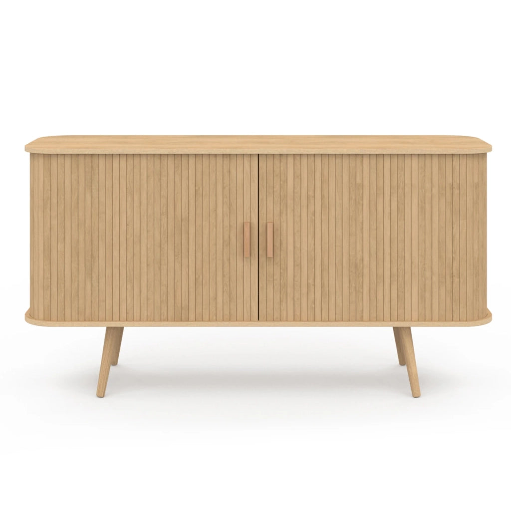 IDMarket - Aparador ROMIE efecto listones 2 puertas correderas 140 cm