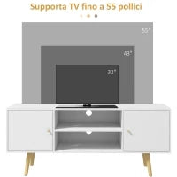 Mobile TV 55" max con 2 Armadietti e 2 Ripiani Aperti, in Legno e Truciolato, 120x34x50 cm, Bianco