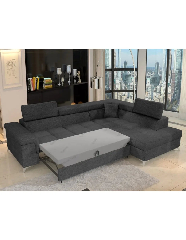 Divano letto ad angolo PALAZZO 4 posti grigio scuro - angolo destro con 1 cuscino
