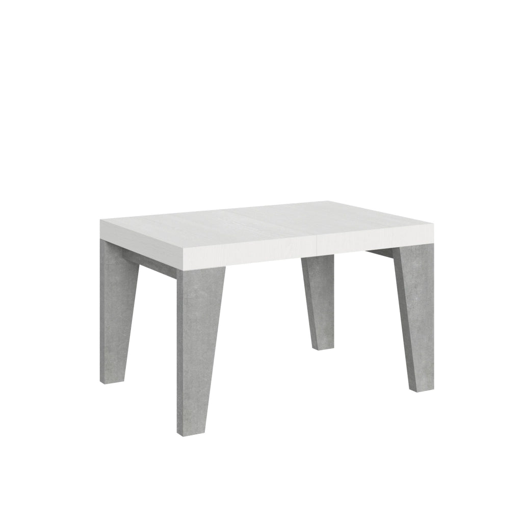 Tavolo Allungabile 130/390x90x77 cm Naxy Mix piano Bianco Frassino gambe Cemento