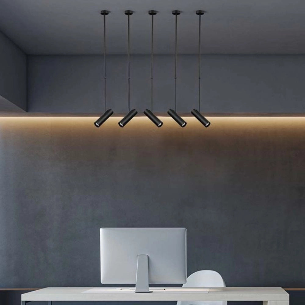 Trade Shop - Lampadario Portafaretto Pendente A Sospensione Lampada A Cilindro Gu10 Asta Regolabile 209 - Nero