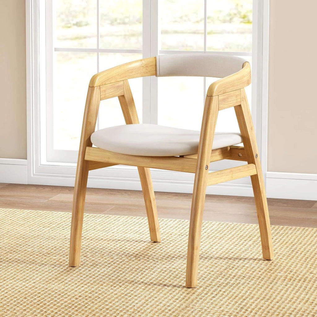 Sedia da pranzo in bambù, seduta imbottita, schienale confortevole, gambe antiscivolo, carico 150 kg, struttura stabile a forma di A, sedia in legno bohemien, per soggiorno, balcone (1)