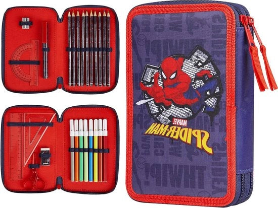 Penner per bambini con contenitore - completo di attrezzature scolastiche - Spiderman Avengers - regalo per la scuola primaria