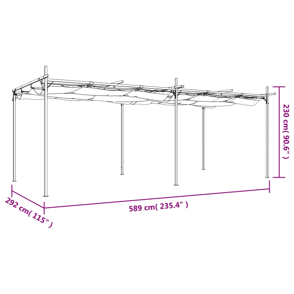 Pergola con Tetto Retrattile Antracite 589x292x230 cm 360122