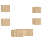 Mobile TV multimediale mensola TV credenza mobile TV parete attrezzata per sala da pranzo soggiorno camera da letto x 5 pezzi con luci LED rovere marrone Sonoma 02_0028232