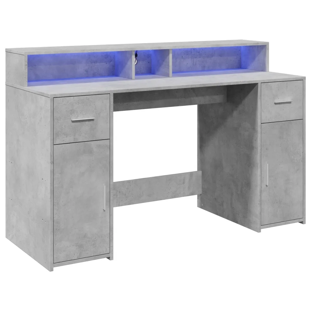 Scrivania con Luci LED Grigio Cemento 140x55x91 cm Multistrato 3309423