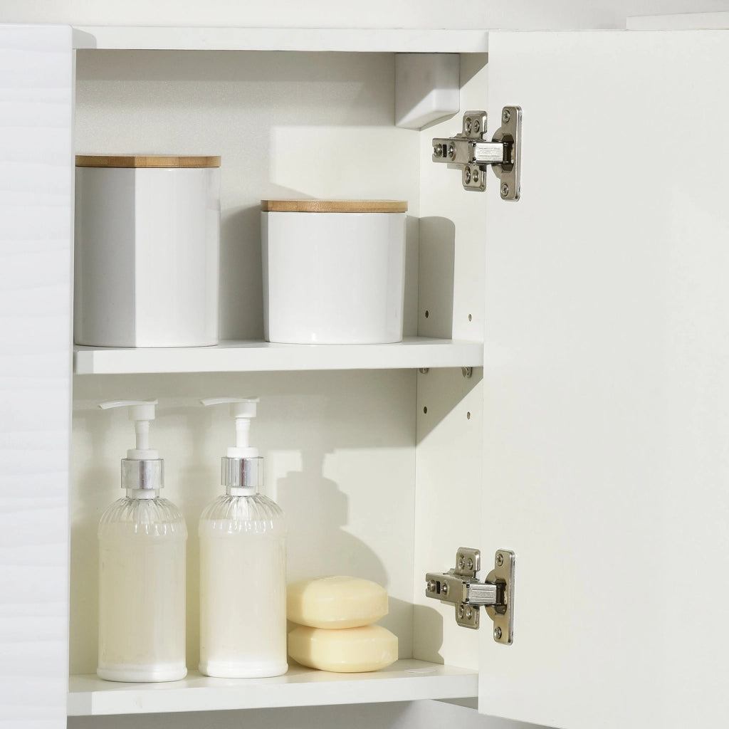 Armadio a Specchio 4 Ripiani 48x15x45 cm in Truciolato e Vetro Bianco