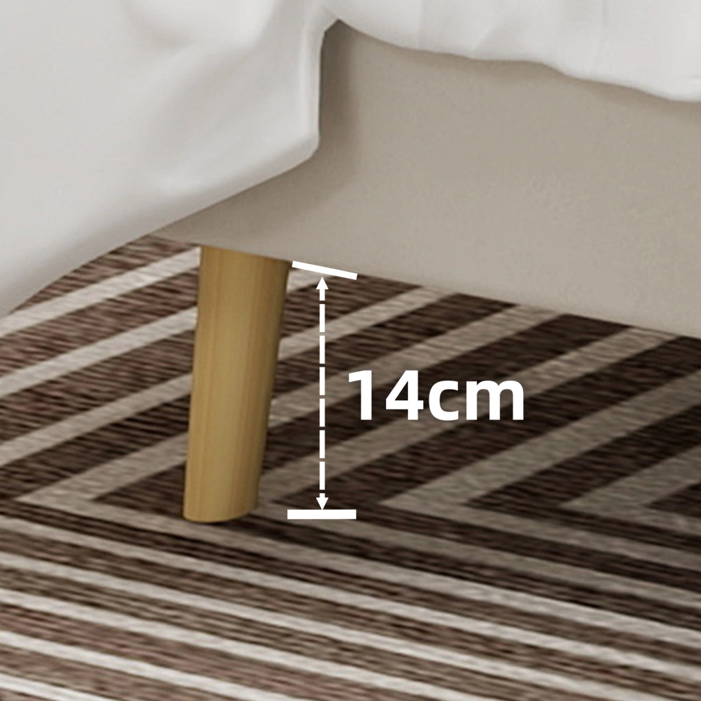 Letto Basso 140 x 200 cm - Testiera Imbottita con Design Geometrico - in Tessuto - Beige