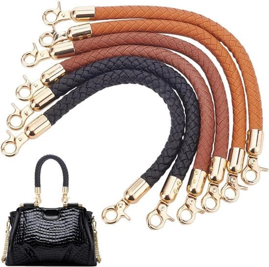 6 pezzi di cinture a intreccio - maniglie in pelle PU - cintura corta da 31,5 cm - maniglie di ricambio - chiusura a granchio dorata - borsa a tracolla DIY - borsa a tracolla per spalle tote - adatto per donne e uomini - nero marrone bianco.