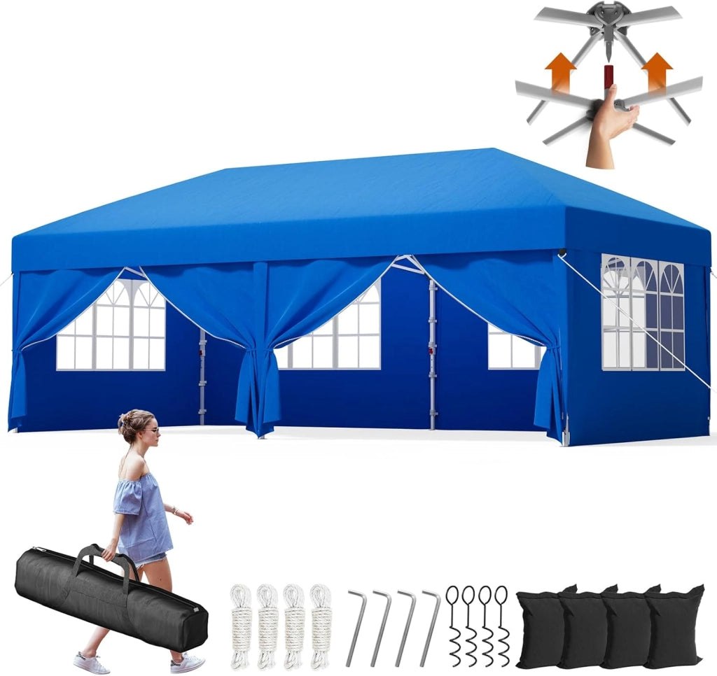Gazebo 3x6 Pieghevole Impermeabile, Tenda Pop Up Pieghevole con 6 Pareti Rimovibili, Gazebo Pieghevole con 3 Altezze Regolabili Protezione UV 50+ per Giardino, Terrazza, Campeggio (Beige)