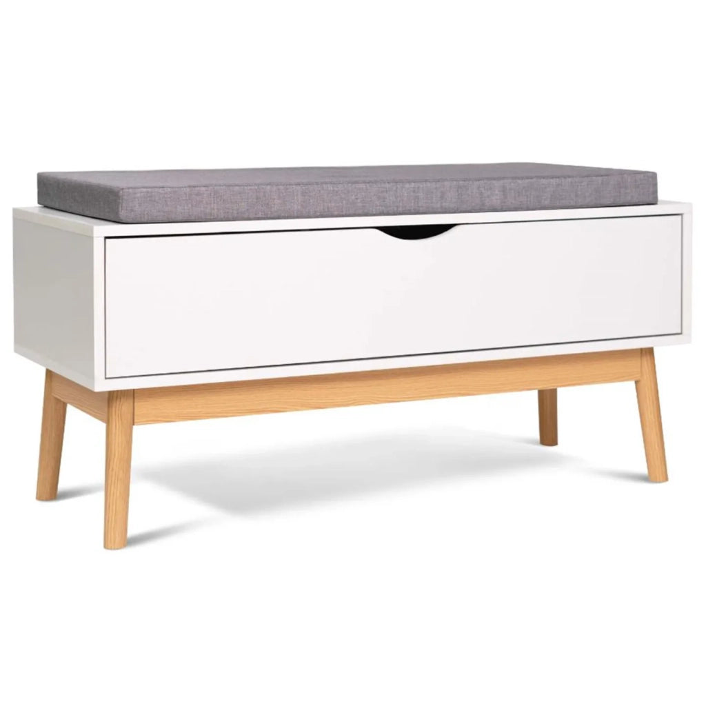 IDMarket - Panca contenitore ingresso scarpe in legno bianco LEO
