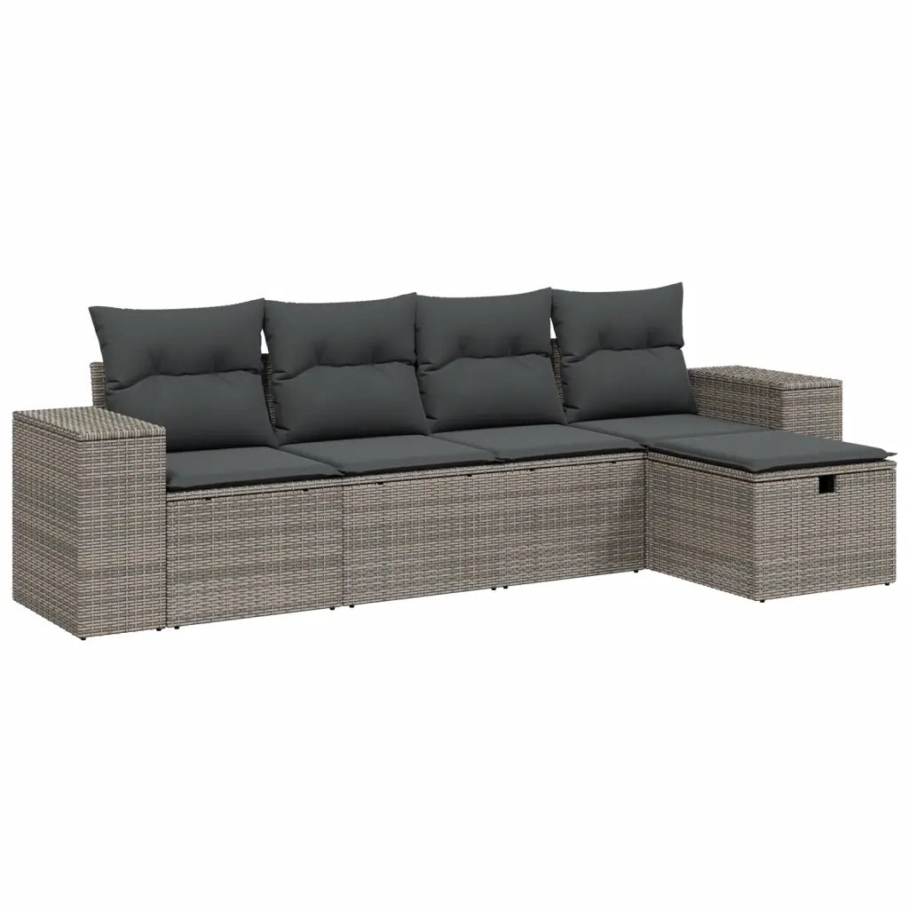 Set Divano da Giardino 5 pz con Cuscini Grigio in Polyrattan