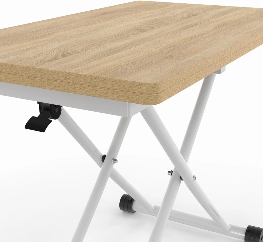 Tavolino 2 in 1 URBANA, trasformabile in tavolo da pranzo rettangolare, 100 cm, legno e bianco