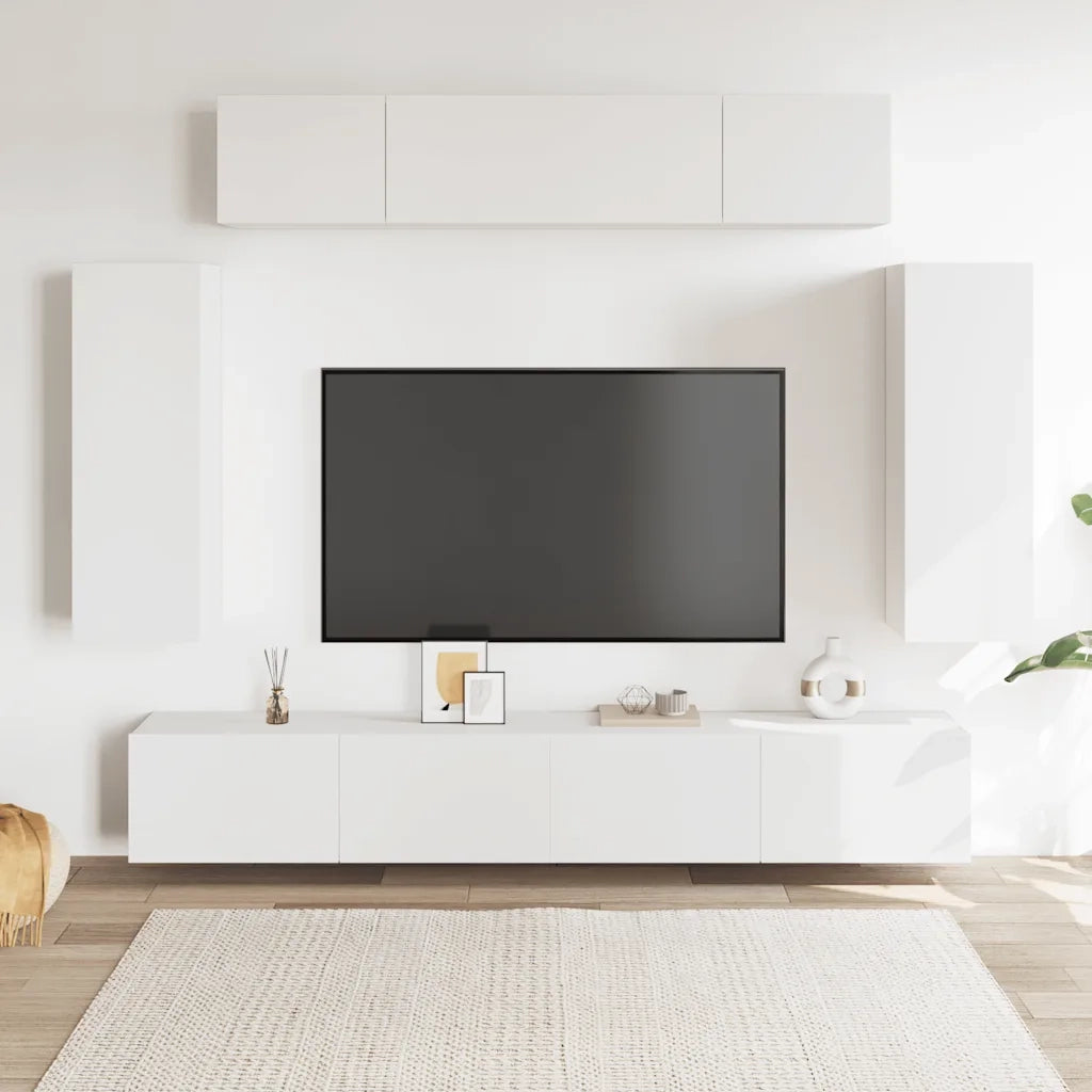 Set di Mobili Porta TV 6 pz-Credenza per TV Bianco in Legno Multistrato 111971