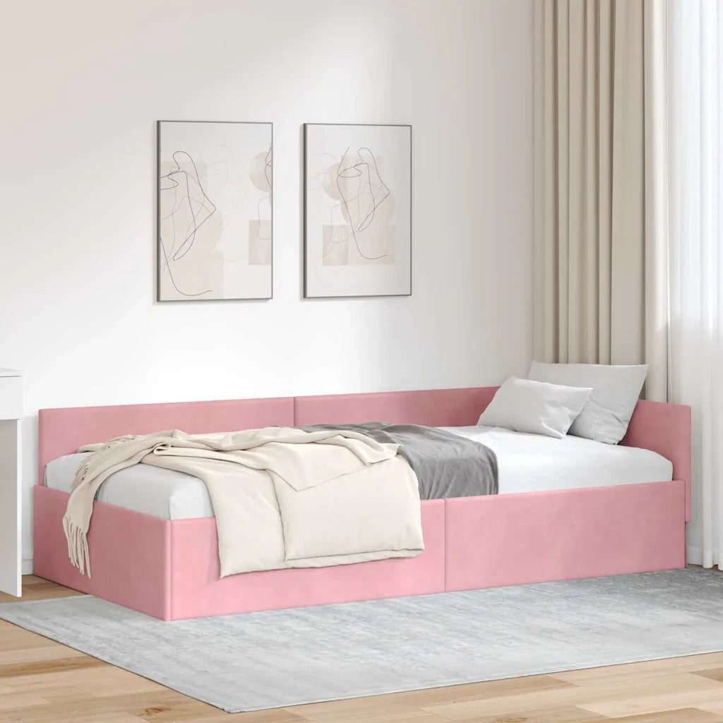 Cornice del letto ad angolo Rosa 100 cm x 200 cm Velluto 42016094