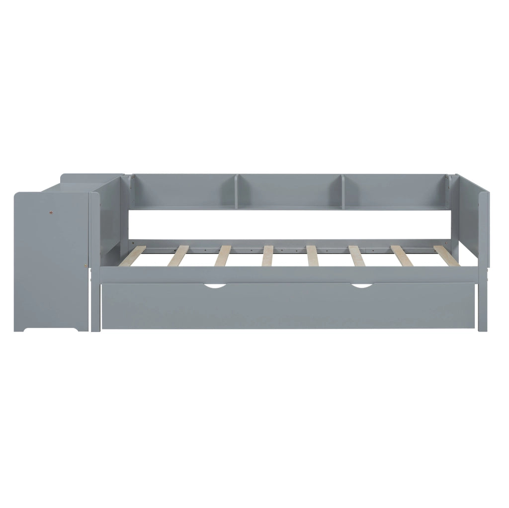 Letto singolo 90x200 cm grigio con letto estraibile, scrivania e 3 ripiani