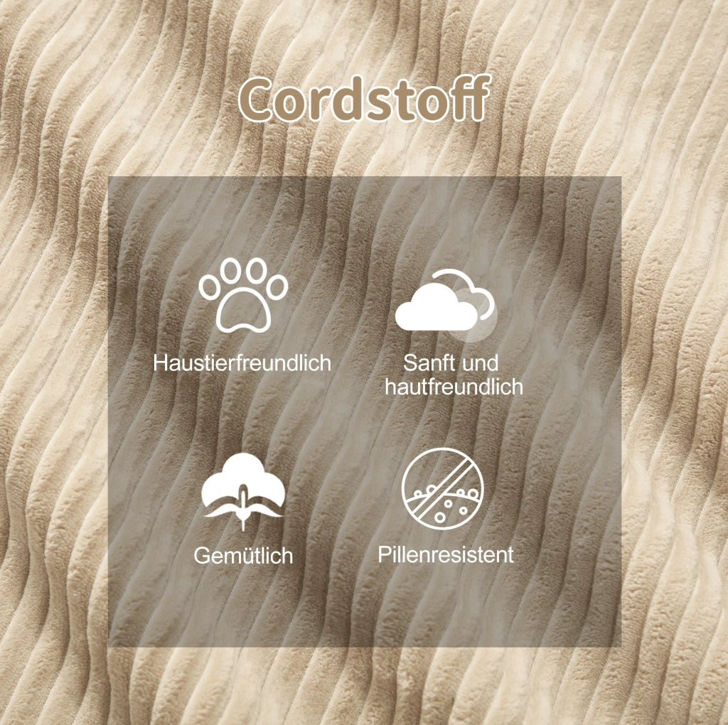 Divano angolare modulare in velluto a coste beige 297x104x69 cm con seduta profonda