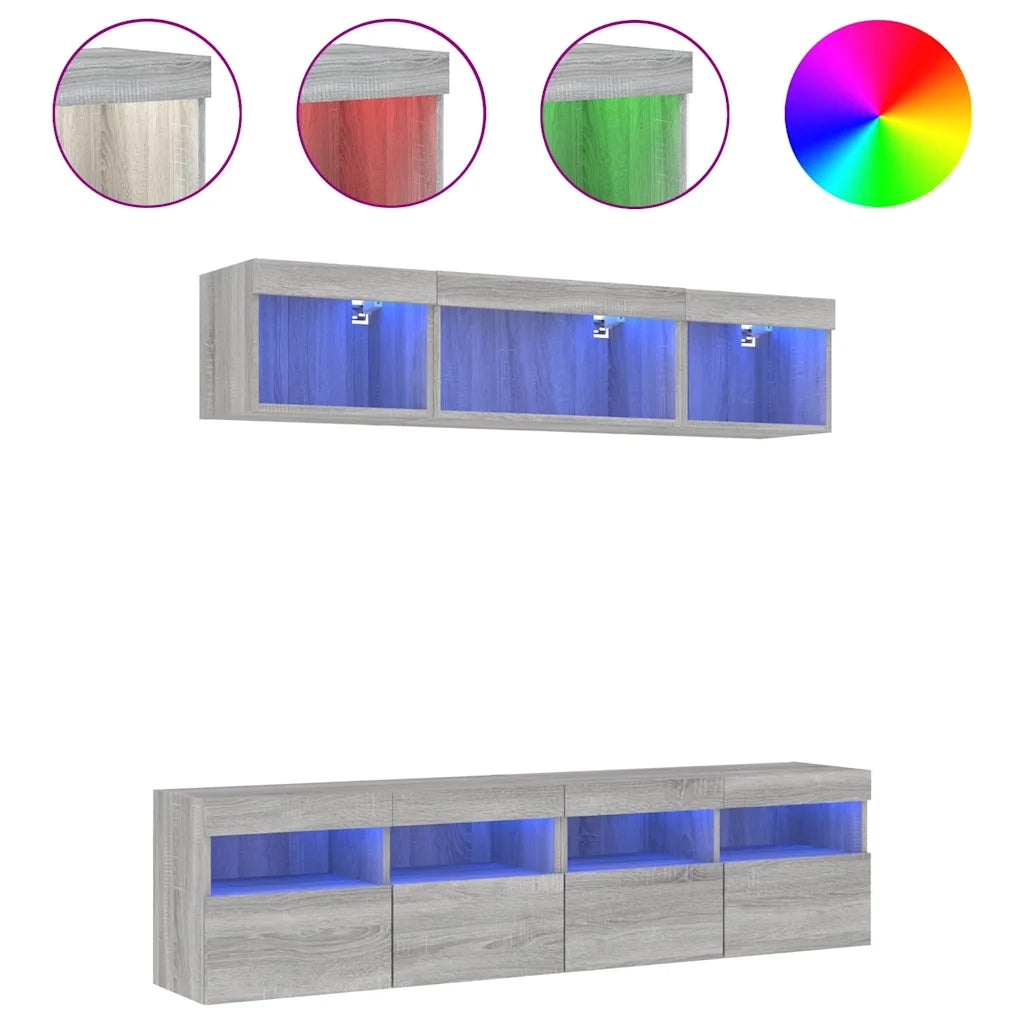 Mobili TV a Muro con LED 5pz Grigio Sonoma in Legno Multistrato 3216723