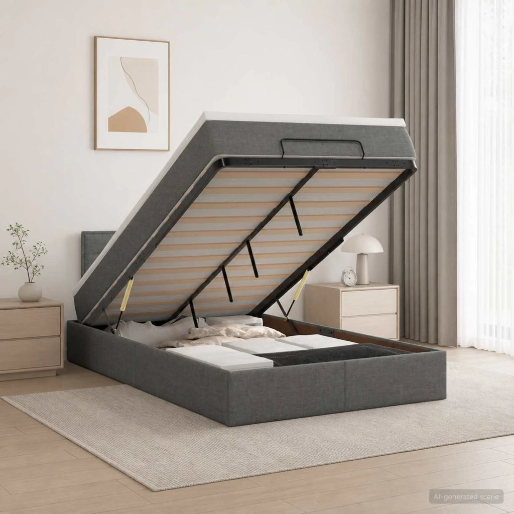 Letto Ottomano con Materasso e LED Grigio Scuro 120 x 200 cm 3457980