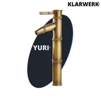 YURI | Rubinetto per bagno a cascata in bambù alto in ottone dorato | in acciaio inox per lavelli alti | Miscelatore giapponese 2 attacchi