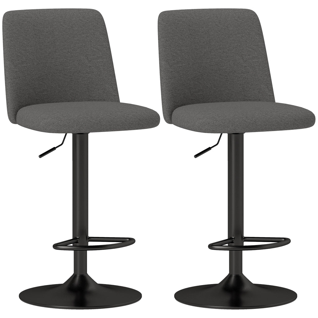 Set 2 Sgabelli da Bar Girevoli 44x53x91-111A cm in Tessuto Effetto Lino Grigio Scuro