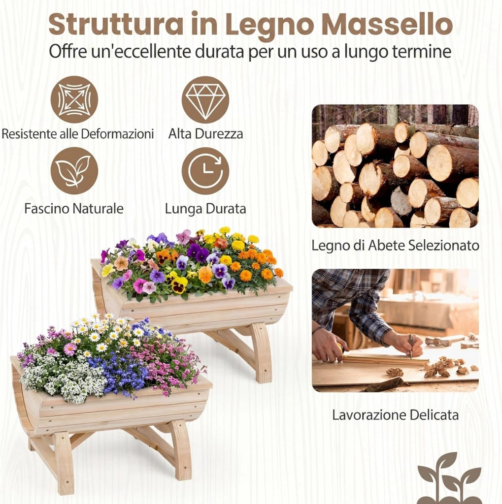 2 Fioriere Rialzate da Esterno in Legno Massello con Gambe Robuste e Foro di Drenaggio Integrato, Fioriere Elevate da Esterno ed Interno per Fiori, Erbe Aromatiche e Verdura